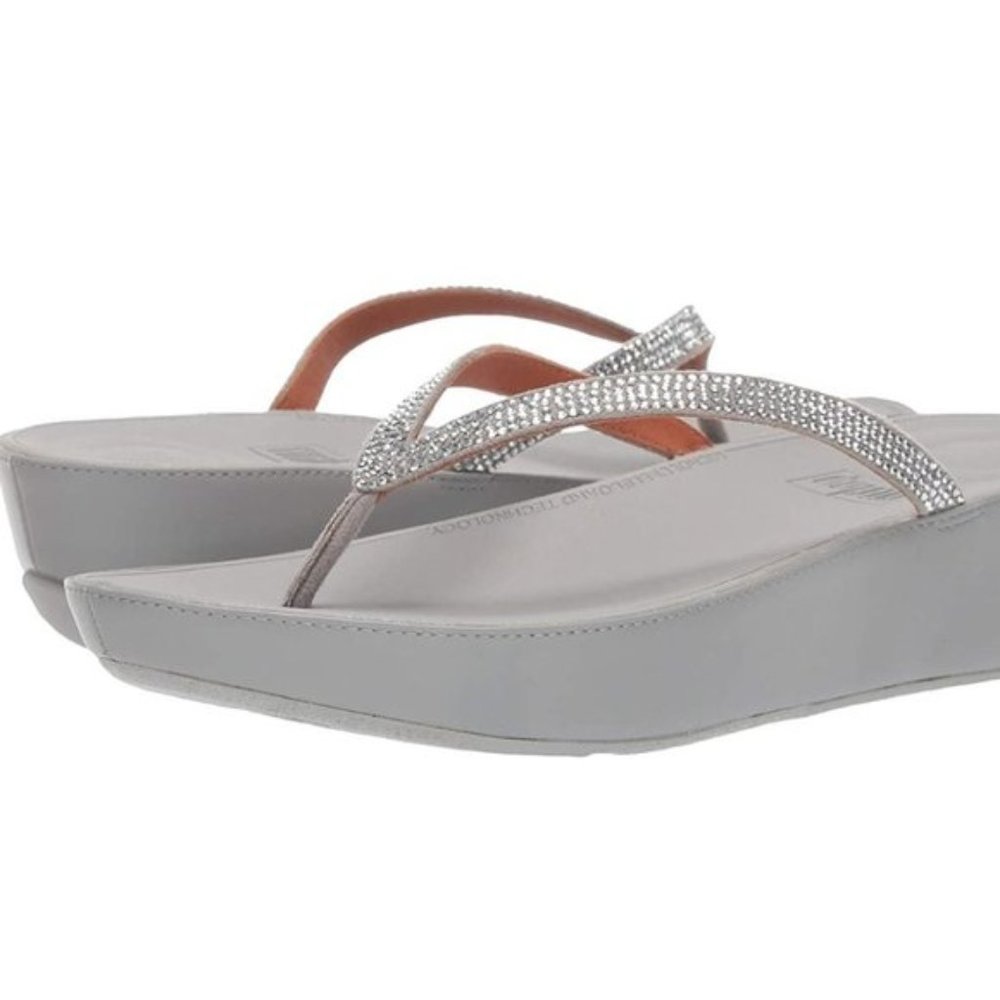 NIB FITFLOP Silver Linny Crystal Leather Sandal